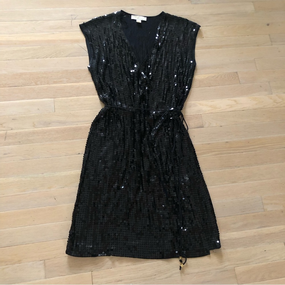 Michael Kors Black Sequin Wrap Around Dress Lightweight Woman's Size XL - Picture 9 of 13